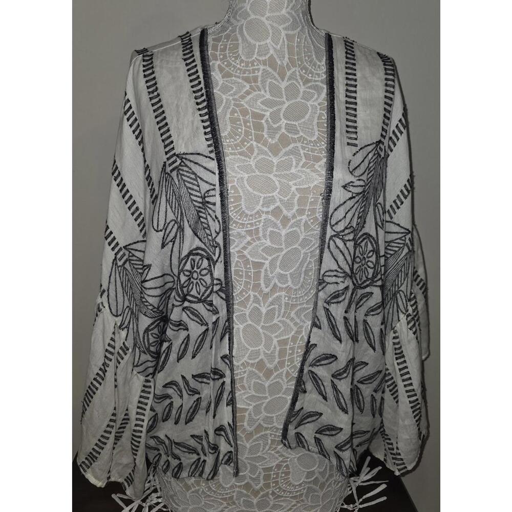 Akemi + Kin Black and White Floral Embroidered Open Cardigan